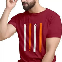 Men Striped Round Neck Polyester Maroon T-Shirt