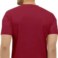 Men Striped Round Neck Polyester Maroon T-Shirt