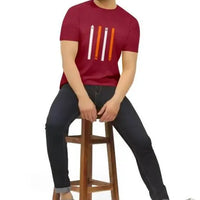 Men Striped Round Neck Polyester Maroon T-Shirt