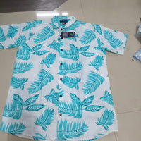 Men's Printed Half Sleeves Regular Collar Casual Shirt White & Light Green